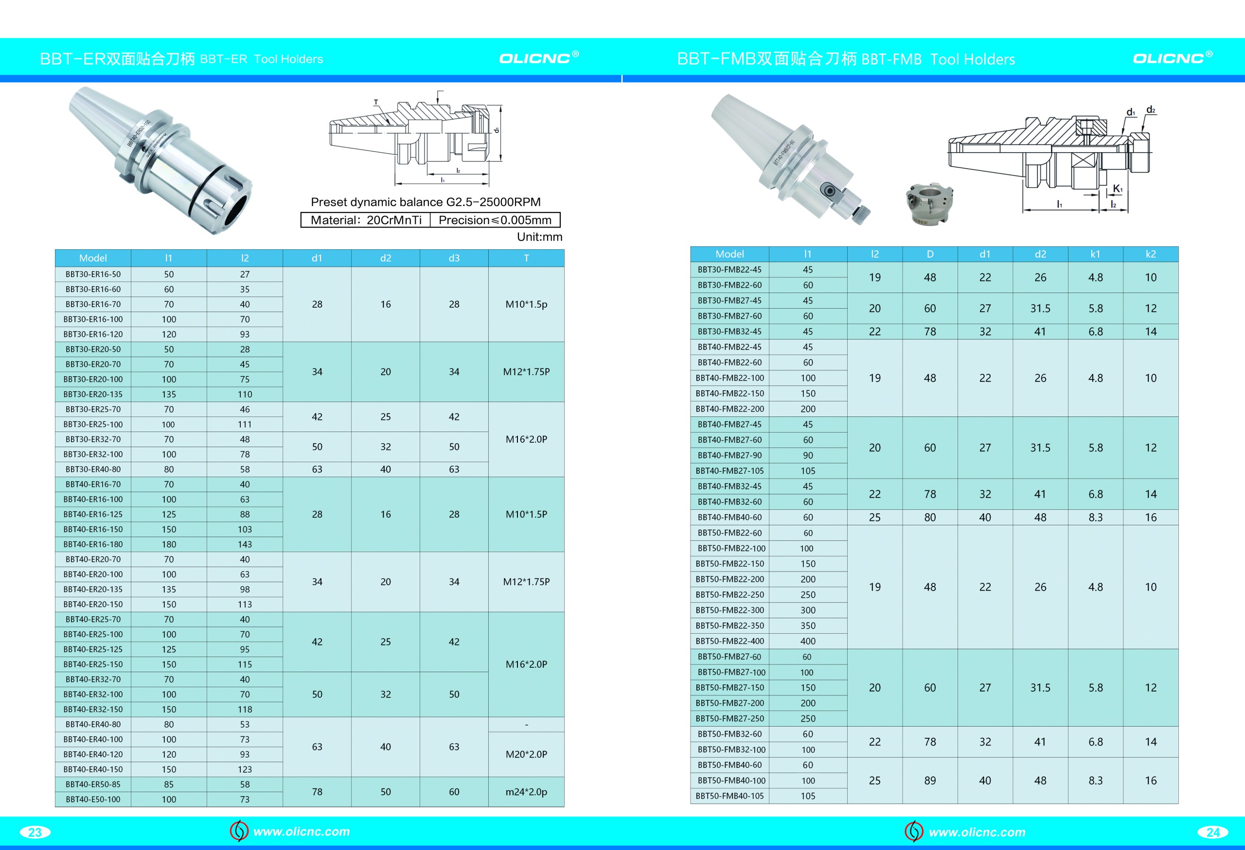 OLICNC high speed BBT40 ER32 ER40 FMB32 Collet Holders for CNC Machine - BBT Tool Holders - 1