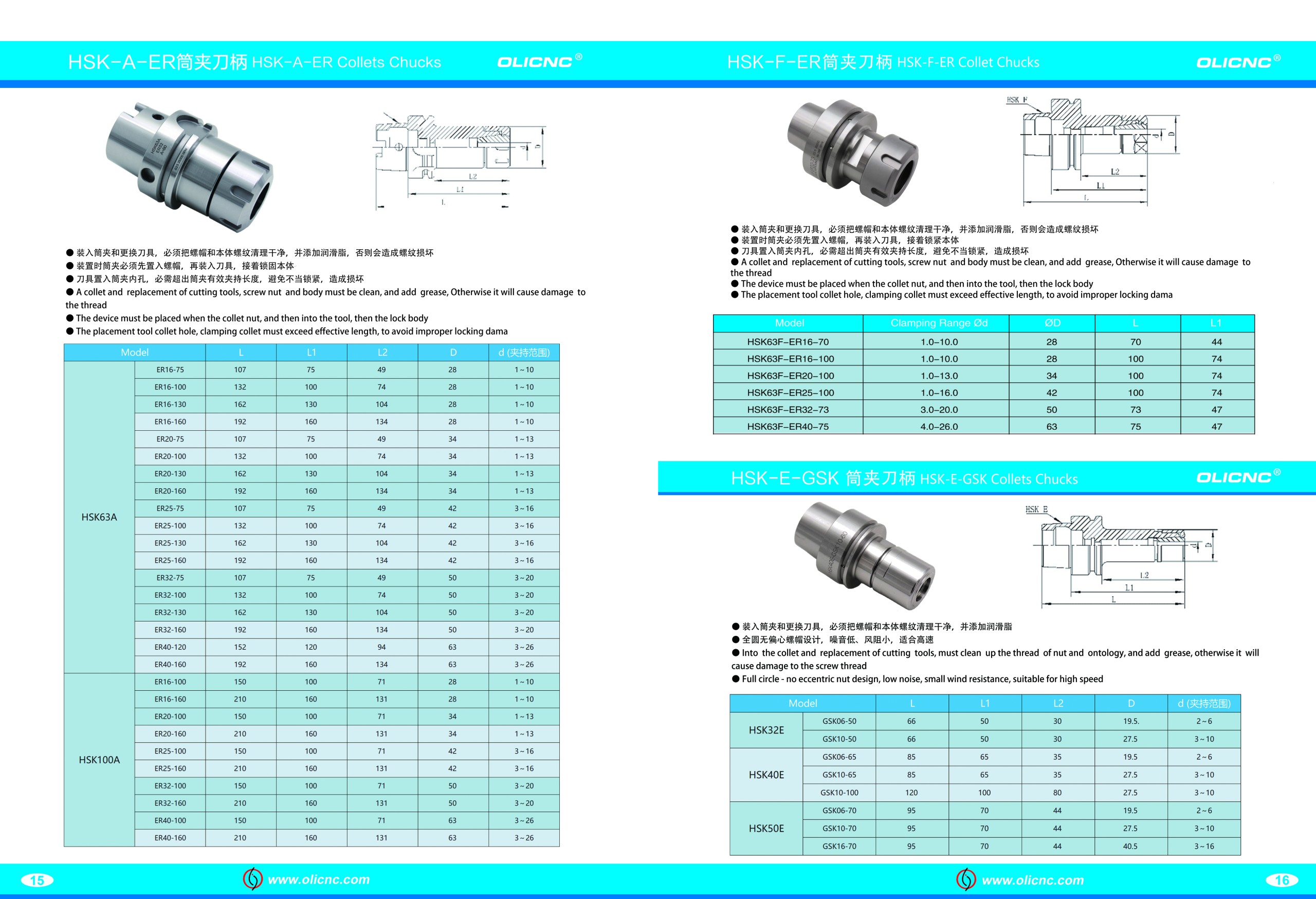 OLICNC HSK63A ER32 ER40 Collet Chucks Holders - HSK - 1