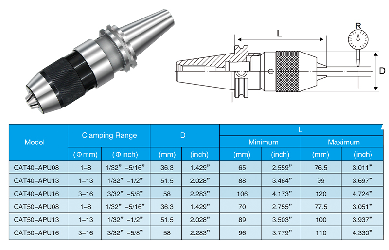 OLICNC Machine Tools Integrated Lathe Drill Chucks CAT40-APU13 CNC Milling CAT Tool Holder Drilling Chuck For CNC Drilling Machine - Keyless Drill Chucks - 1