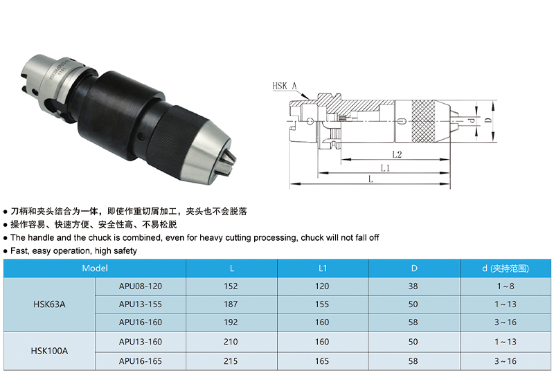 OLICNC  Tool Holders DIN69893 HSK Tool Holders HSK63A APU13 APU16 Keyless drill chuck HSK Tool Holders - HSK - 1