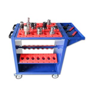 Bt40 Tool Cart 35 Capacity CNC Tooling Trolley Blue 40 Taper Tool Holders Shelf Cart with Two Swivel and Two Fixed Casters